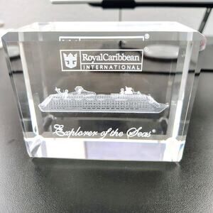 Royal Caribbean Explorer of the Seas Cruise 3D Etched Crystal Glass Paperweight